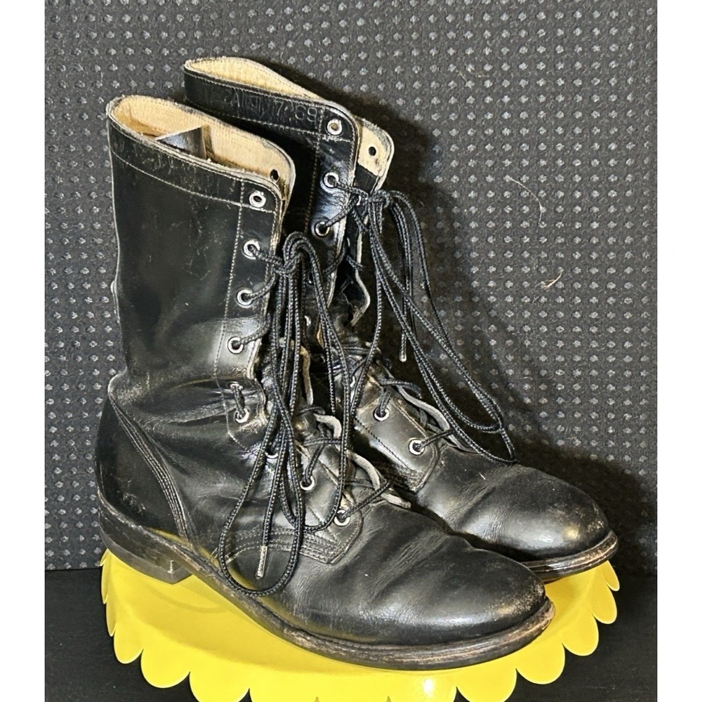AWESOME Vintage JUMP BOOTS Military Combat Mens Size 7.5? Black Leather Lace-Up